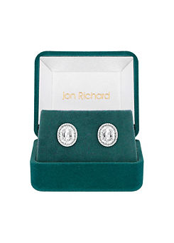 Jon Richard Rhodium Plated Cubic Zirconia Statement Crystal Stud Earrings - Gift Boxed