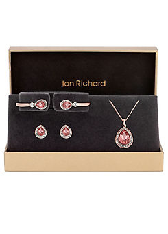 Jon Richard Rose Gold Plated with Pink Pear Crystals Trio Set - Gift Boxed