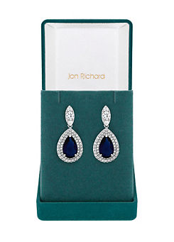 Jon Richard Sapphire Pear Drop Earrings in a Gift Box