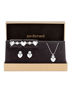 Jon Richard Silver Plated & Polished Heart Trio Set - Gift Boxed