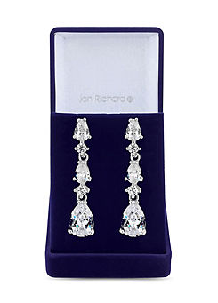Jon Richard Silver Plated Clear Cubic Zirconia Graduated Pear Drop Earrings - Gift Boxed