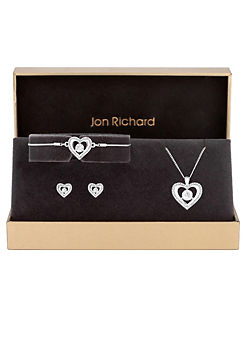 Jon Richard Silver Plated Crystal Heart Trio Set - Gift Boxed