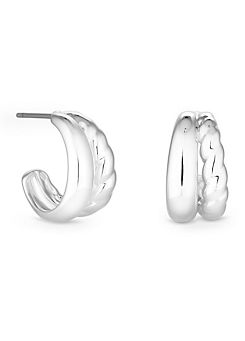 Jon Richard Silver Plated Stainless Steel Polished and Textured Hoop Earrings