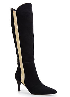 Kaleidoscope Black Suede & Gold Stripe Knee High Boots