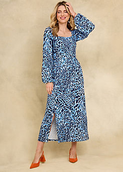 Kaleidoscope Blue Animal Print Jersey Midi Dress