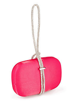 Kaleidoscope Bright Pink Satin Diamante Handle Clutch Bag