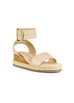 Kaleidoscope Cream Leather Ankle Strap Wedge Sandals