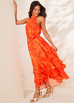 Kaleidoscope Orange Floral Burnout Hi Low Hem Dress