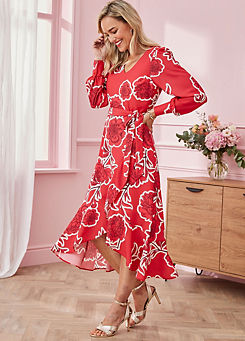 Kaleidoscope Red Floral Print Hi Low Hem Dress