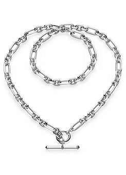 Kit Heath Rhodium Plated Sterling Silver Figaro Chain T-Bar Necklace, 18’
