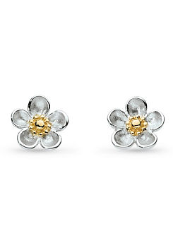 Kit Heath Rhodium Plated Sterling Silver and 18ct Gold Plate Blossom Wood Rose Stud Earrings