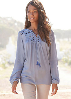 LASCANA Crepe Blouse with Eyelet Embroidery