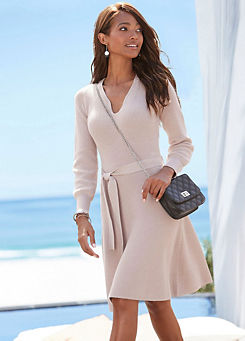 LASCANA Knitted Dress with Tie Belt