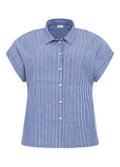 LASCANA Striped Linen Mix Short Sleeve Shirt Blouse