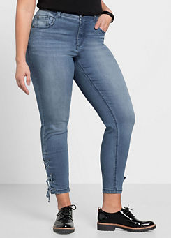 Lace Leg Cropped Slim Fit Jeans