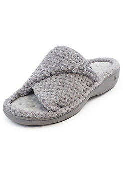 Ladies Popcorn Turnover Open Toe Grey Mule Slippers by Totes Isotoner