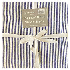Le Chateau Set of 6 Blue Woven Stripe Tea Towels