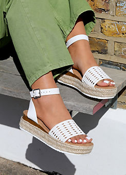 Linzi Rian White Espadrille Wedge Sandals