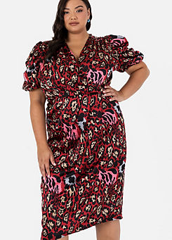 Lovedrobe Luxe Fitted Wrap Dress in Abstract Animal Print Satin