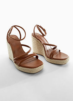 Mango Eula1 Brown Strappy Wedge Sandals