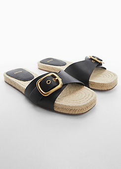 Mango Nani Black Esparto Leather Buckle Sandals