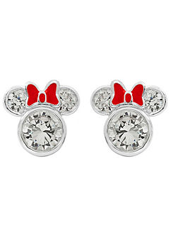 Minnie Mouse Red & Silver Sterling Silver & Enamel Red Bow CZ Stud Earrings by Disney