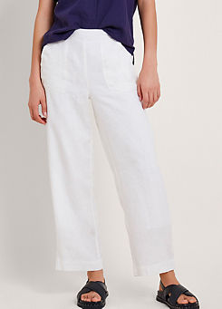 Monsoon Parker Short-Length Linen Trousers White