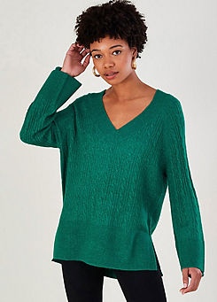 Monsoon V-Neck Cable Longline Jumper with Recycled Polyester