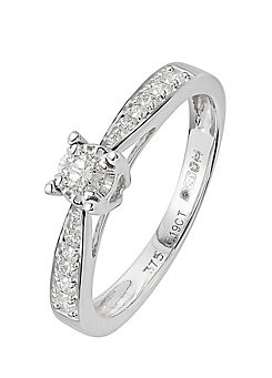 Natural Diamonds 9ct White Gold 0.19ct Diamond Solitaire with Stone Set Shank Engagement Ring
