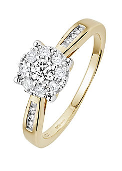Natural Diamonds 9ct Yellow Gold 0.28ct Diamond Cluster Ring With Stone Set Shoulders