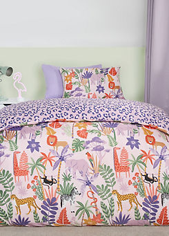 Online Home Shop Kids Safari Leopard Print Reversible Duvet Cover Set - Pink