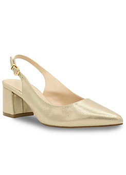 Paradox London Champagne Shimmer Wide Fit Mid Block Heel Sling Back Court Shoes