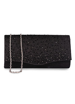 Paradox London Deja Black Glitter Lurex Clutch Handbag