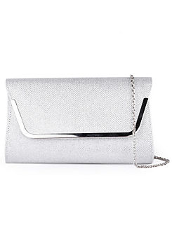 Paradox London Denise Silver Glitter Mesh Clutch Bag