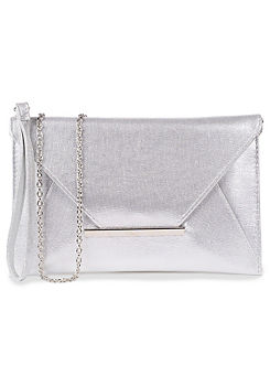 Paradox London Drina Silver Shimmer Envelope Clutch Bag