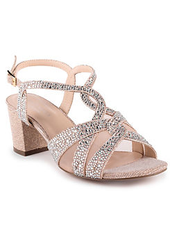 Paradox London Glitter ’Nadia’ Champagne Wide Fit Block Heel Sandals