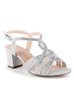 Paradox London Glitter ’Nadia’ Silver Wide Fit Block Heel Sandals