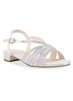 Paradox London Ivory Satin Quill Wide Fit Low Heel Crystal Sandals