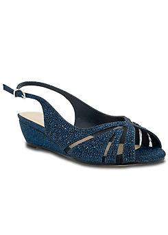 Paradox London Navy Wide Fit Glitter Sling Back Wedge Sandals