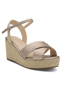 Paradox London Pewter Wide Fit Faux Leather ’Yona’ Wedge Espadrille Sandals