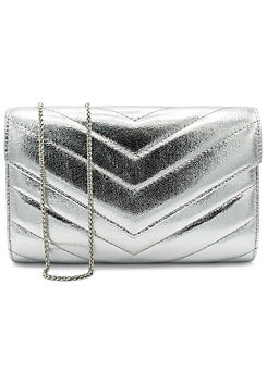 Paradox London Silver Metallic ’Dextra’ Quilted Clutch Bag