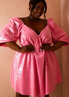 Premium Lorna Luxe Sequin Puff Sleeve Babydoll Dress
