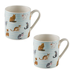 Price & Kensington Set of 2 Cat Decorated Fine China Mugs