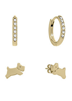 Radley London 18ct Gold Plated Jumping Dog and Stone Set Hoop Earring Set