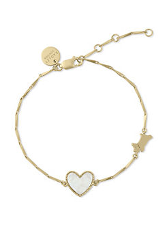Radley London 18ct Gold Plated Sterling Silver Genuine Mother of Pearl Heart & Jumping Dog Bracelet