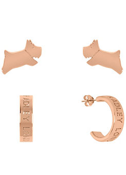 Radley London Ladies 18ct Rose Gold Plated Jumping Dog & Hoop Twin Pack Earrings