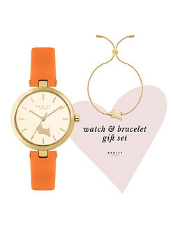 Radley London Ladies Amber T-Bar Leather Strap Watch with Pale Gold Twist Chain Friendship Bracelet