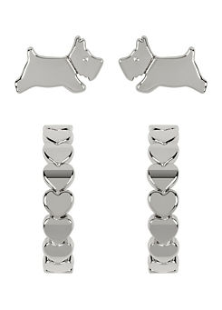 Radley London Ladies Silver Leaping Dog Huggie Twin Pack Earrings