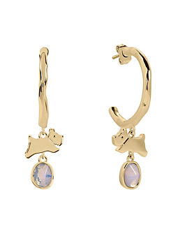 Radley London Ladies Sloane Square 18ct Gold Plated Moon Stone Jumping Dog Hoop Earrings