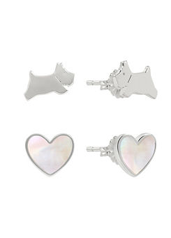 Radley London Sterling Silver Dog and Genuine Mother Of Pearl Heart Earrings